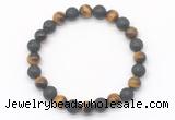 CGB8061 8mm yellow tiger eye & black lava beaded stretchy bracelets