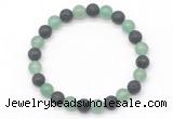 CGB8063 8mm green aventurine & black lava beaded stretchy bracelets