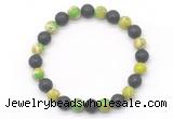 CGB8064 8mm green sea sediment jasper & black lava beaded stretchy bracelets