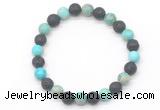 CGB8065 8mm blue sea sediment jasper & black lava beaded stretchy bracelets