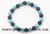 CGB8066 8mm blue howlite & black lava beaded stretchy bracelets