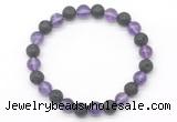 CGB8068 8mm amethyst & black lava beaded stretchy bracelets