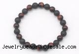 CGB8069 8mm red tiger eye & black lava beaded stretchy bracelets