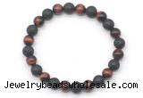 CGB8070 8mm grade AA red tiger eye & black lava beaded stretchy bracelets