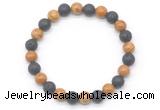 CGB8074 8mm wooden jasper & black lava beaded stretchy bracelets