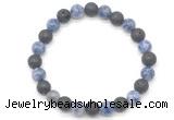 CGB8078 8mm blue spot gemstone & black lava beaded stretchy bracelets