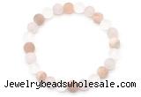 CGB8083 8mm matte white crystal, rose quartz & sunstone beaded stretchy bracelets