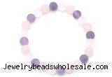 CGB8084 8mm matte white crystal, rose quartz & amethyst beaded stretchy bracelets