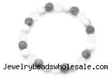 CGB8086 8mm matte white crystal, white howlite & black labradorite beaded stretchy bracelets