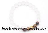 CGB8090 8mm matte white crystal & colorful tiger eye beaded stretchy bracelets