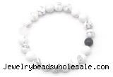 CGB8091 8mm matte white howlite, white crystal & black agate beaded stretchy bracelets