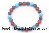 CGB8092 8mm lapis lazuli, blue howlite & red agate beaded stretchy bracelets