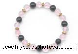 CGB8100 8mm rose quartz, black obsidian & hematite power beads bracelet