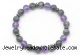 CGB8105 8mm black labradorite, amethyst & hematite power beads bracelet