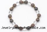 CGB8118 8mm bronzite, white crystal & hematite power beads bracelet