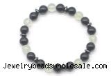 CGB8119 8mm black obsidian, prehnite & hematite power beads bracelet