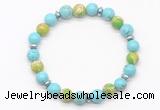 CGB8125 8mm blue howlite, blue sea sediment jasper & hematite power beads bracelet