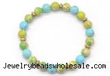 CGB8126 8mm blue sea sediment jasper, blue howlite & hematite power beads bracelet