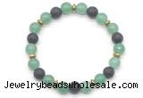 CGB8131 8mm green aventurine, black lava & hematite power beads bracelet