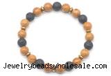 CGB8133 8mm wooden jasper, black lava & hematite power beads bracelet