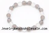 CGB8141 8mm matte grey agate, white crystal & hematite power beads bracelet