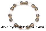 CGB8142 8mm smoky quartz, matte white crystal & hematite power beads bracelet