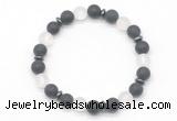 CGB8144 8mm matte black agate, white crystal & hematite power beads bracelet