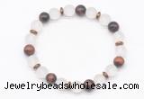 CGB8145 8mm matte white crystal, red tiger eye & hematite power beads bracelet