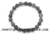 CGB8150 8mm moss agate, matte black agate & hematite power beads bracelet