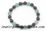 CGB8151 8mm black agate, matte green aventurine & hematite power beads bracelet