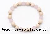 CGB8154 8mm white fossil jasper, matte rose quartz & hematite power beads bracelet