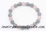 CGB8156 8mm matte grey picture jasper, rose quartz & hematite power beads bracelet