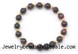 CGB8166 8mm red tiger eye & black lava beaded stretchy bracelets