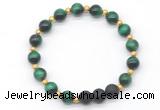 CGB8168 8mm green tiger eye & black lava beaded stretchy bracelets