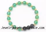 CGB8170 8mm green agate & black lava beaded stretchy bracelets