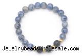 CGB8179 8mm blue spot stone & black lava beaded stretchy bracelets