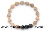 CGB8180 8mm sunstone & black lava beaded stretchy bracelets