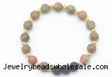 CGB8190 8mm matte unakite & black lava beaded stretchy bracelets