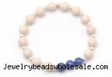 CGB8234 8mm white fossil jasper & lapis lazuli beaded stretchy bracelets