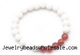 CGB8270 8mm white lava & red agate beaded mala stretchy bracelets