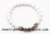 CGB8273 8mm white lava & grade AA yellow tiger eye beaded mala stretchy bracelets