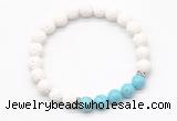 CGB8276 8mm white lava & blue howlite beaded mala stretchy bracelets