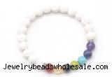 CGB8280 8mm white lava 7 chakra beaded mala stretchy bracelets