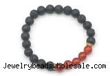 CGB8283 8mm black lava & red agate beaded mala stretchy bracelets