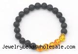 CGB8284 8mm black lava & synthetic amber beaded mala stretchy bracelets