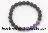 CGB8292 8mm black lava & amethyst beaded mala stretchy bracelets