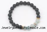 CGB8293 8mm black lava & matte amazonite beaded mala stretchy bracelets