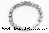 CGB8298 8mm matte dalmatian jasper & matte white howlite beaded mala stretchy bracelets