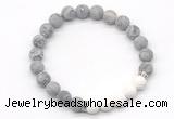 CGB8299 8mm matte grey picture jasper & white lava beaded mala stretchy bracelets