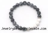 CGB8301 8mm matte snowflake obsidian & white lava beaded mala stretchy bracelets